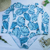 Long Sleeve Leaves Print Swimwear