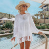 White Mesh Dress Bikini Cover-ups with Tassel