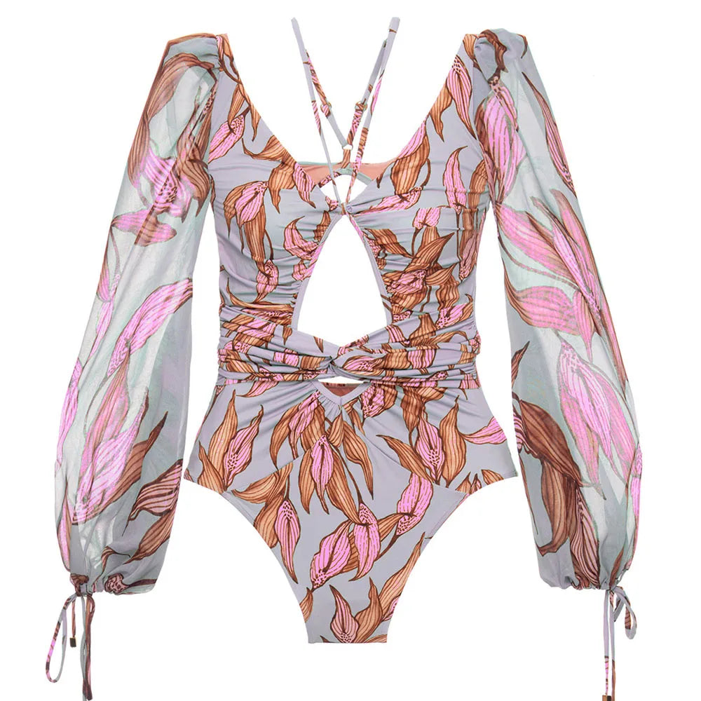 Colourful Print Long Sleeve Swimwear