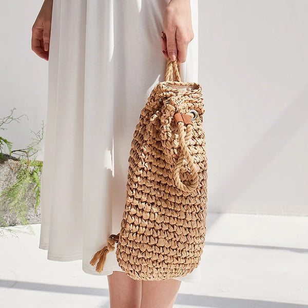 Summer Straw Drawstring Backpack