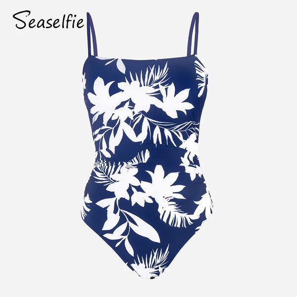 Ruched Tropical Strappy One-piece Swimsuit